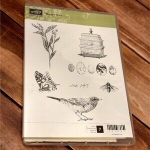STAMPIN' UP! 121997 NATURE WALK RUBBER STAMP SET OF7 BIRD EGG BEE CAGE BUTTERFLY
